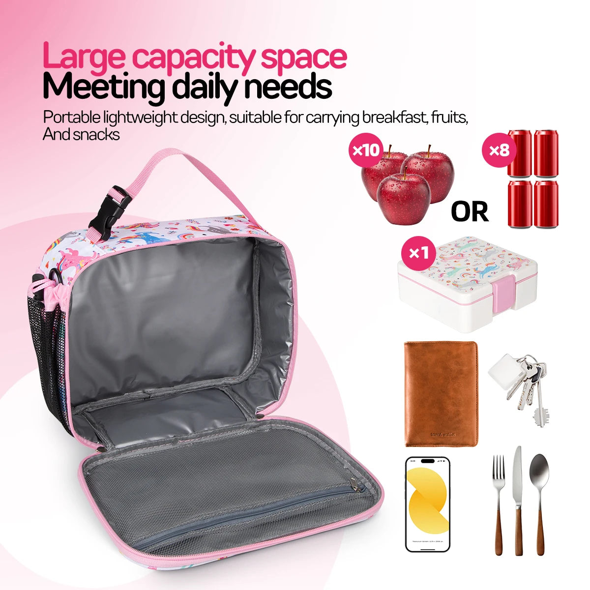 Insulated Lunch Bag Cute Floral Print Bento Box Thermal Cooler Tote - 5