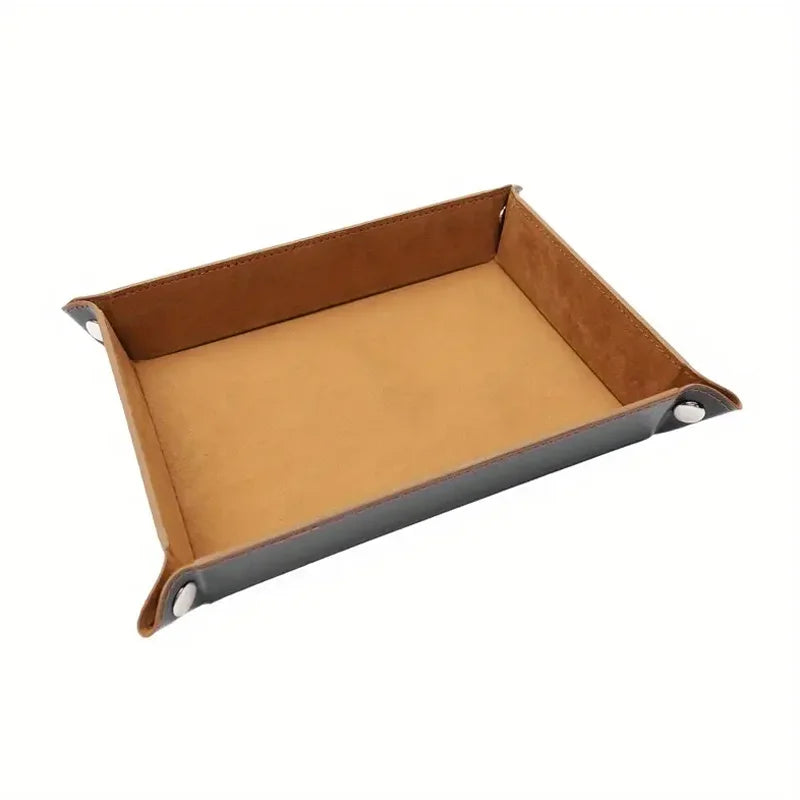 Foldable Leather Dice Tray Collapsible Valet Storage Organizer Box