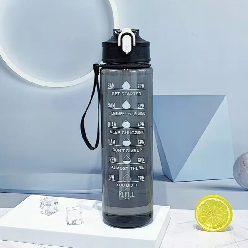 900ml Motivational Sports Water Bottle with Time Marker and Straw