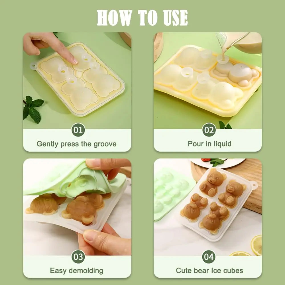 Cute Bear Silicone Ice Cube Tray Mold for Whiskey Coffee and Cocktails