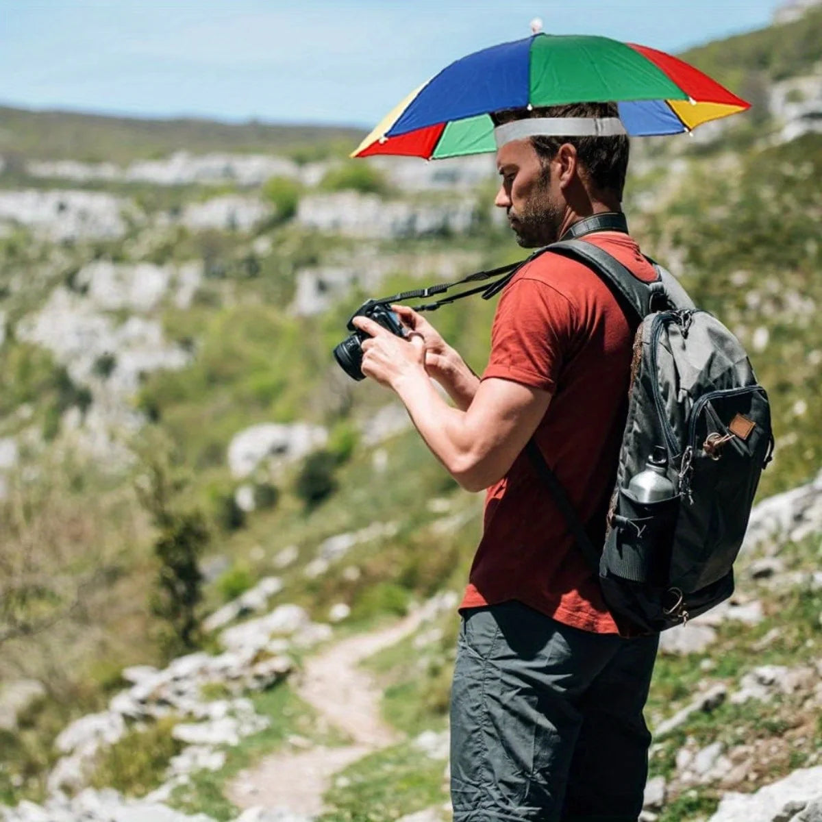 Hands Free Umbrella Hat Foldable Sun Rain Protection for Hiking Fishing