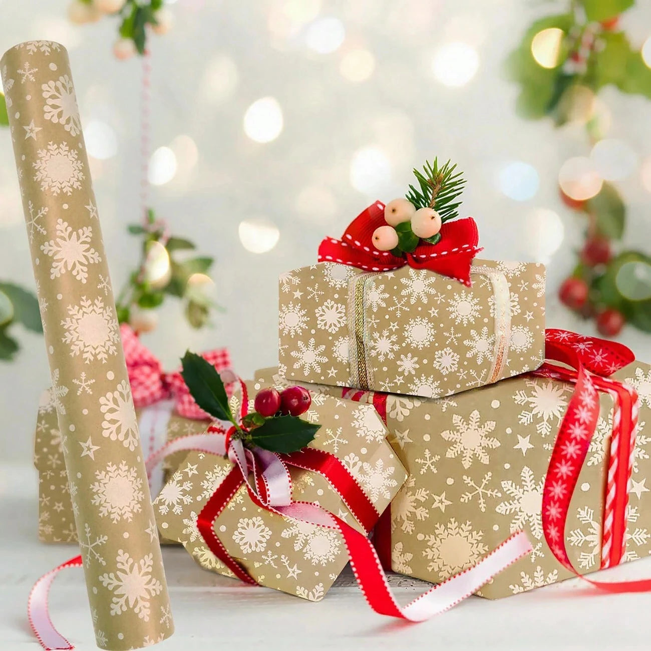 Christmas Wrapping Paper Kraft Gift Wrap Roll for Holiday Party Decor - 4