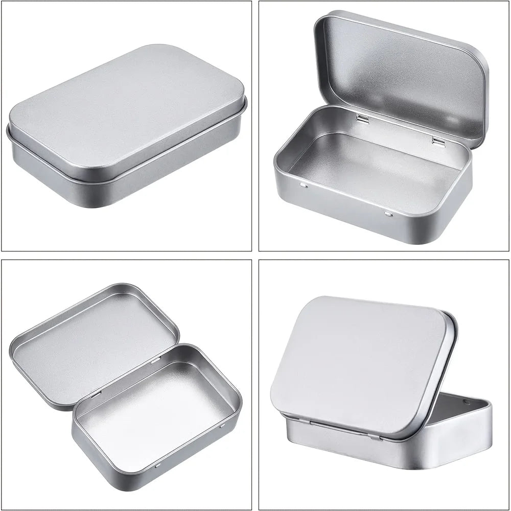 10pc Metal Tin Storage Box Rectangular Hinged Container for Small Items - 8