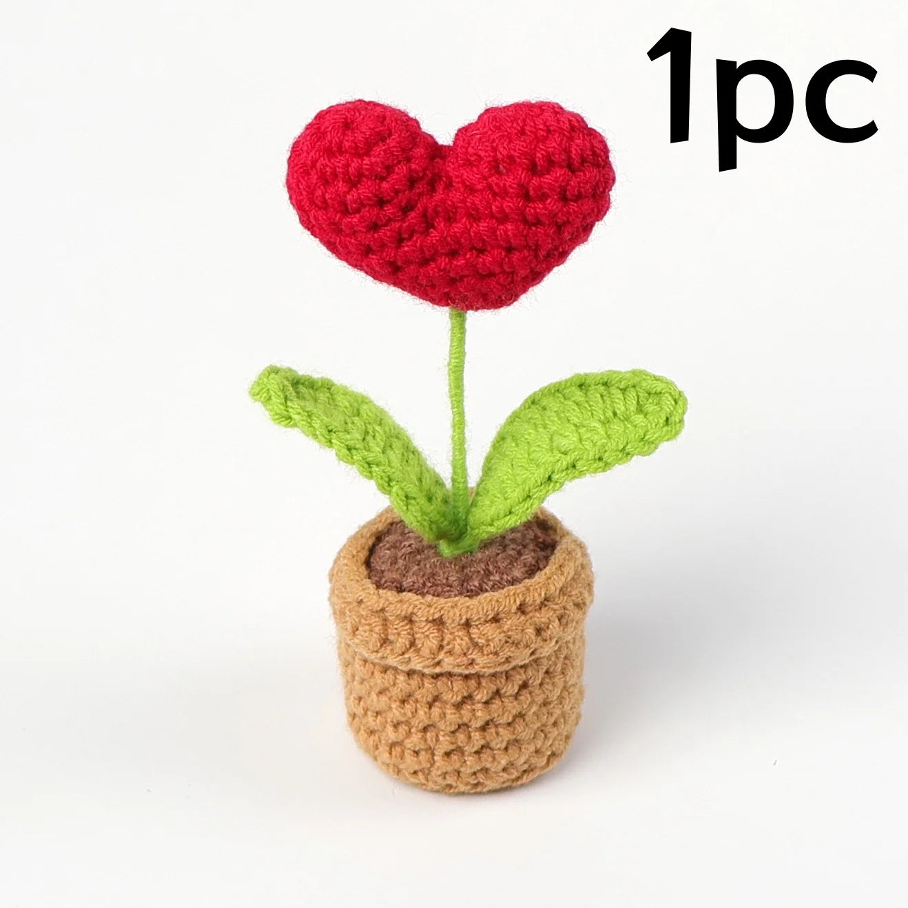 Handmade Knitted Heart Flower Pot Artificial Bonsai Desk Decoration Gift - 14
