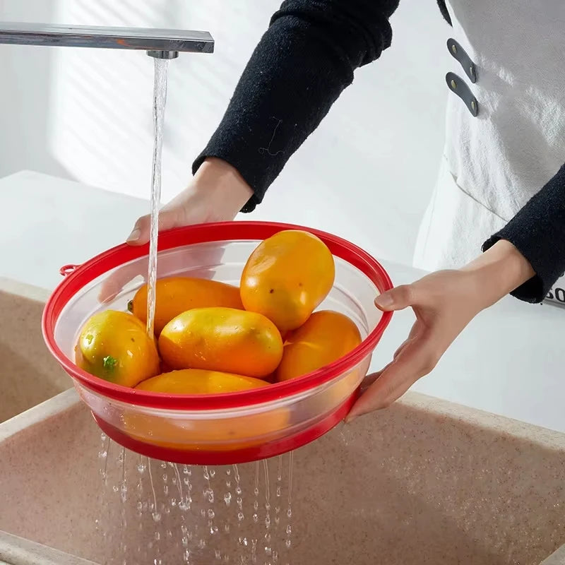 Collapsible Microwave Splatter Cover and Food Strainer Lid