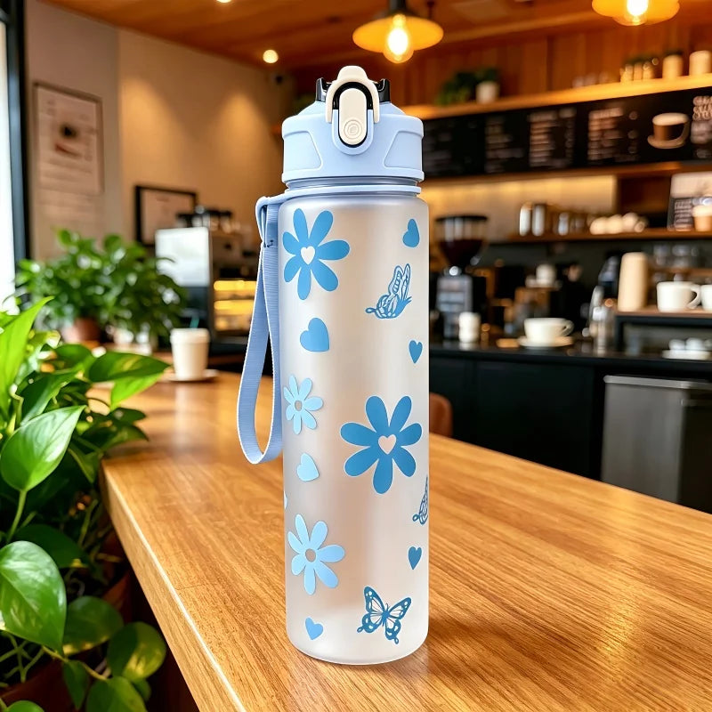 750ml Matte Water Bottle with Straw Cute Bowknot Leakproof Sport Cup - 11