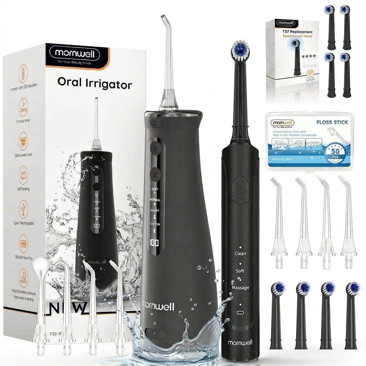 Electric Toothbrush Water Flosser Combo Oral Irrigator Kit