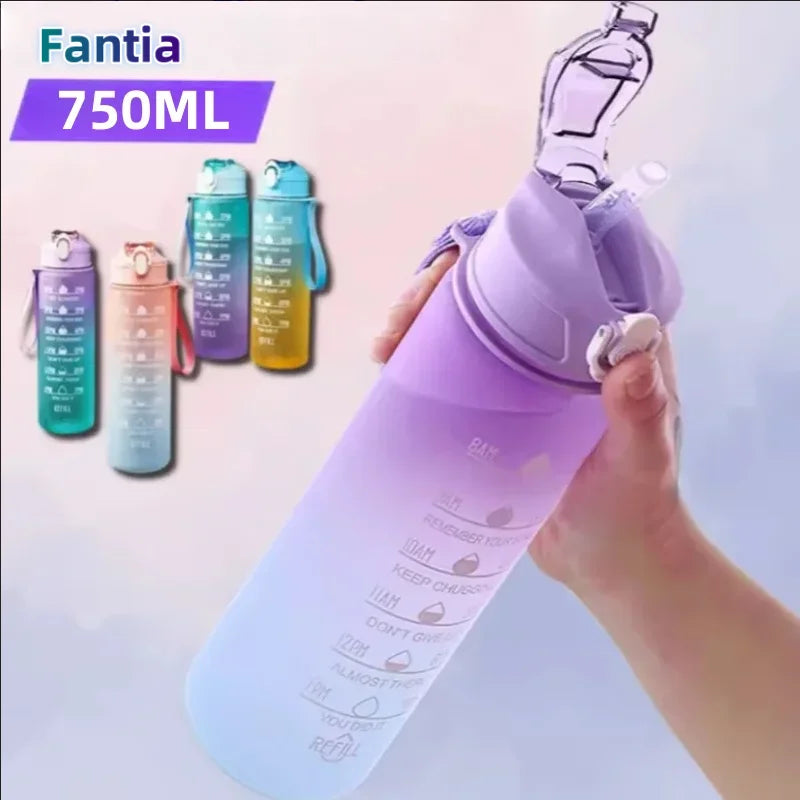 750ml Motivational Water Bottle with Time Marker Leakproof Sport Jug - 1