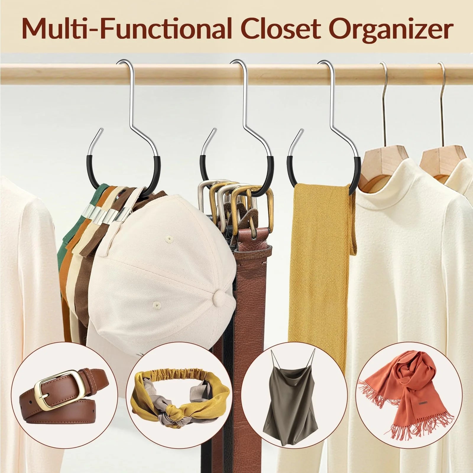 Closet Hat Hanger Organizer Rack for Baseball Caps Scarves and Ties - 4