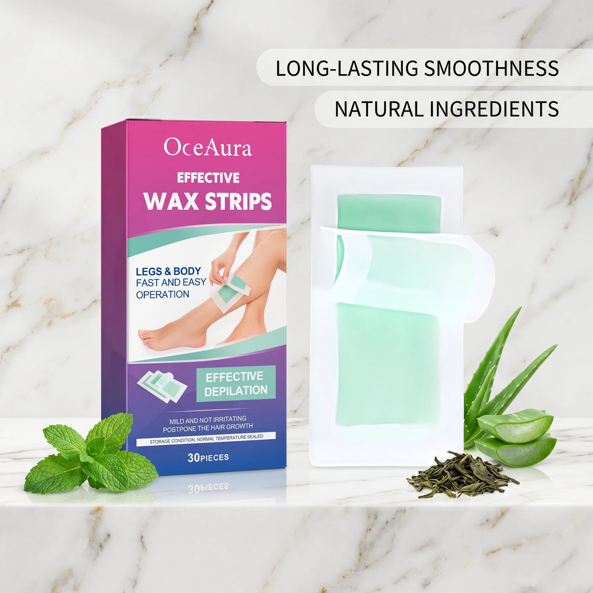 OceAura Full Body Depilatory Wax Strips for Smooth Hair Removal