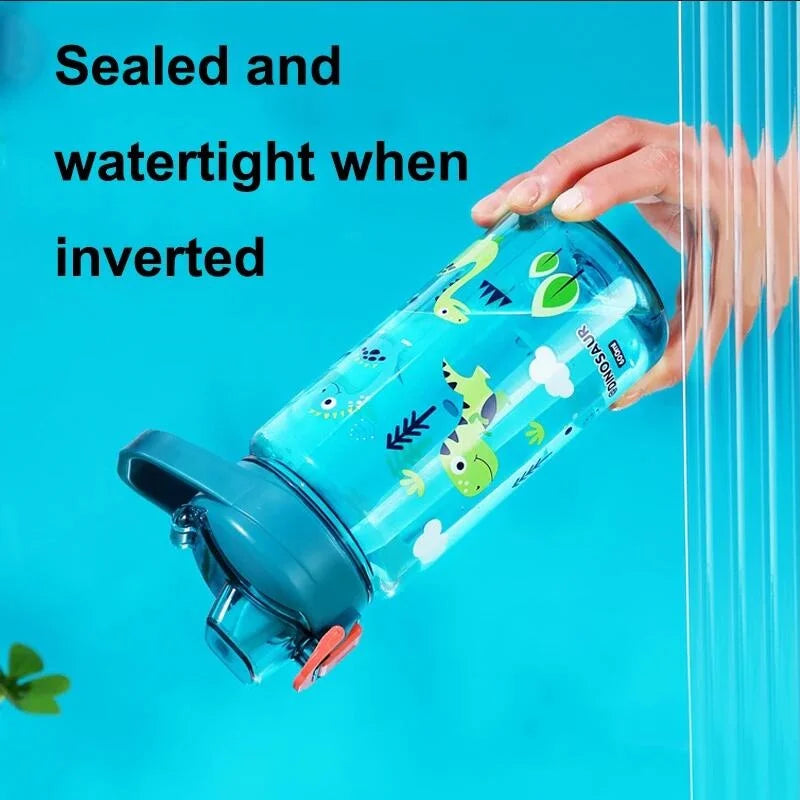 600ml Kids Water Bottle Cartoon Leak Proof Straw Cup for School Travel