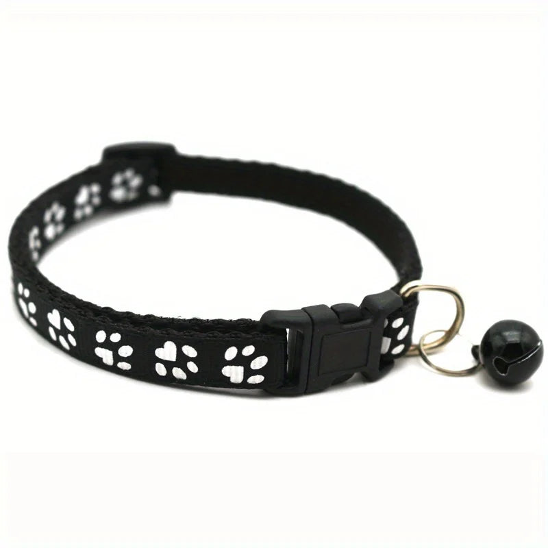 Adjustable Dog Cat Collar with Paw Print Pattern and Safety Bell - 8