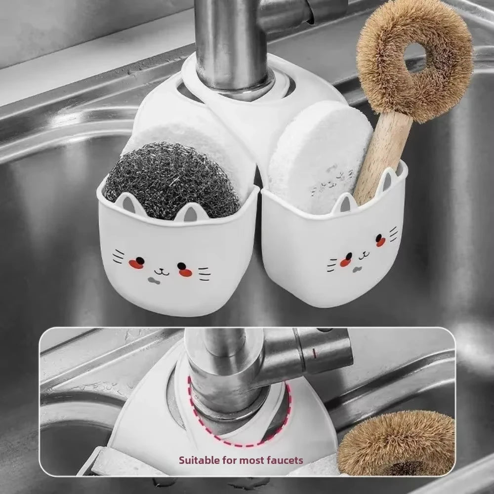 Cat Shape Silicone Kitchen Sink Faucet Sponge Holder Hanging Drain Basket - 4