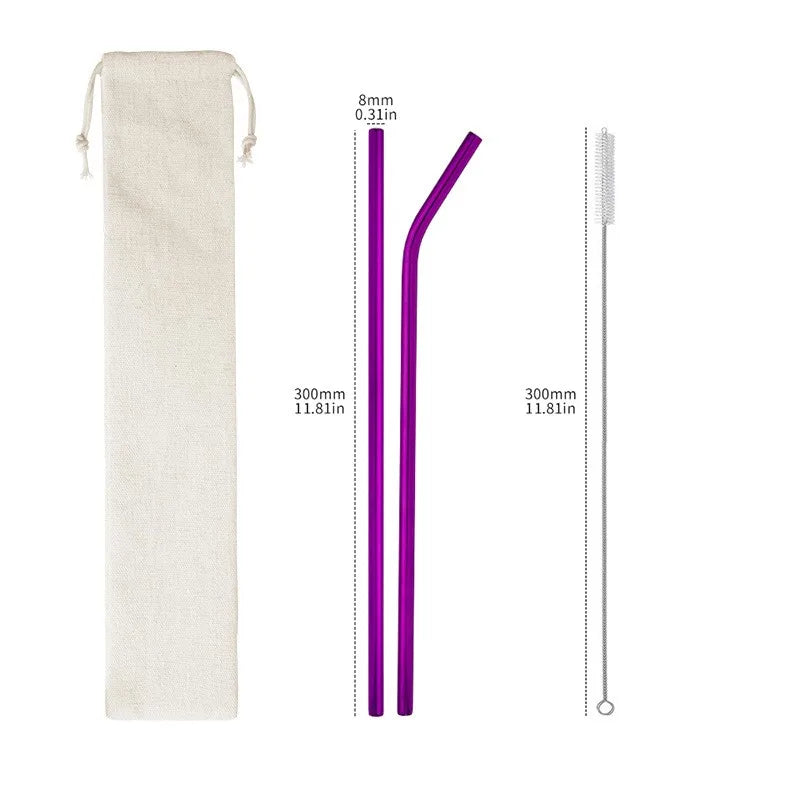 Reusable Stainless Steel Straw Set with Cleaning Brush and Storage Bag - 22