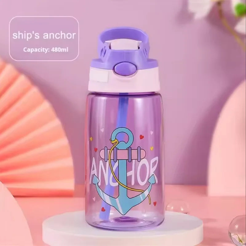 Kids Sippy Water Bottle 480ml BPA Free Cartoon Straw Cup for Toddlers