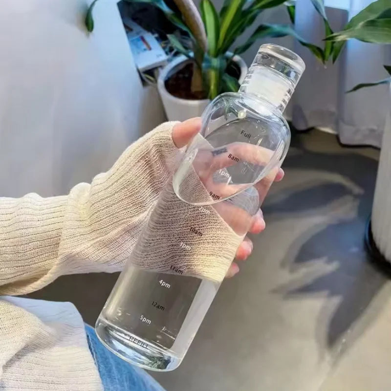 Clear Sports Water Bottle with Time Marker Leak Proof Gym Drinking Cup - 2