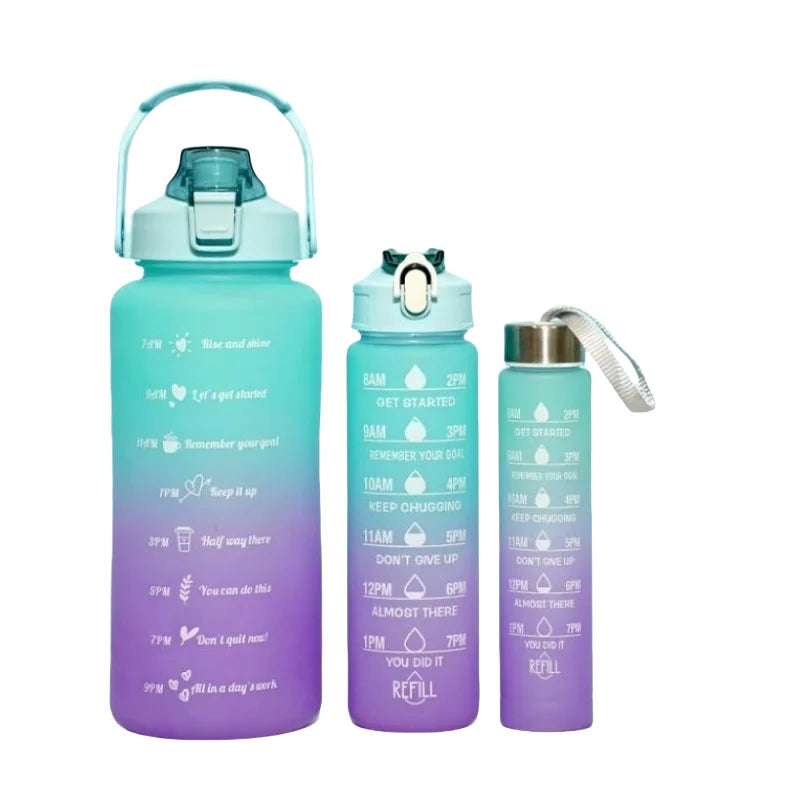 3-Piece Motivational Gradient Water Bottle Set with Straw and Time Marker - 6