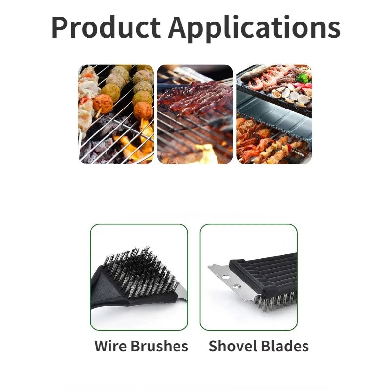2-in-1 BBQ Grill Brush and Scraper Steel Wire Cleaning Tool - 10
