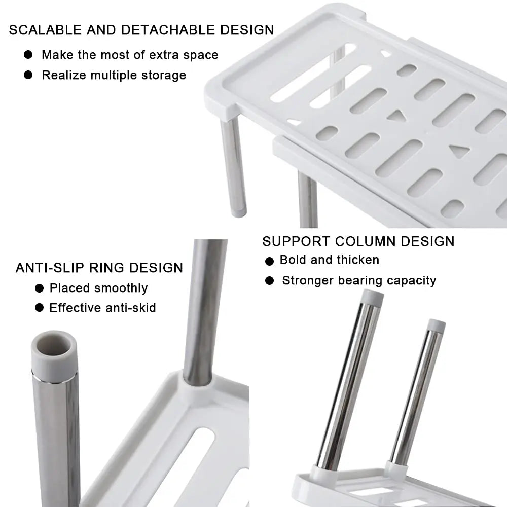 Retractable Kitchen Shelf Organizer Adjustable Counter Storage Rack - 5