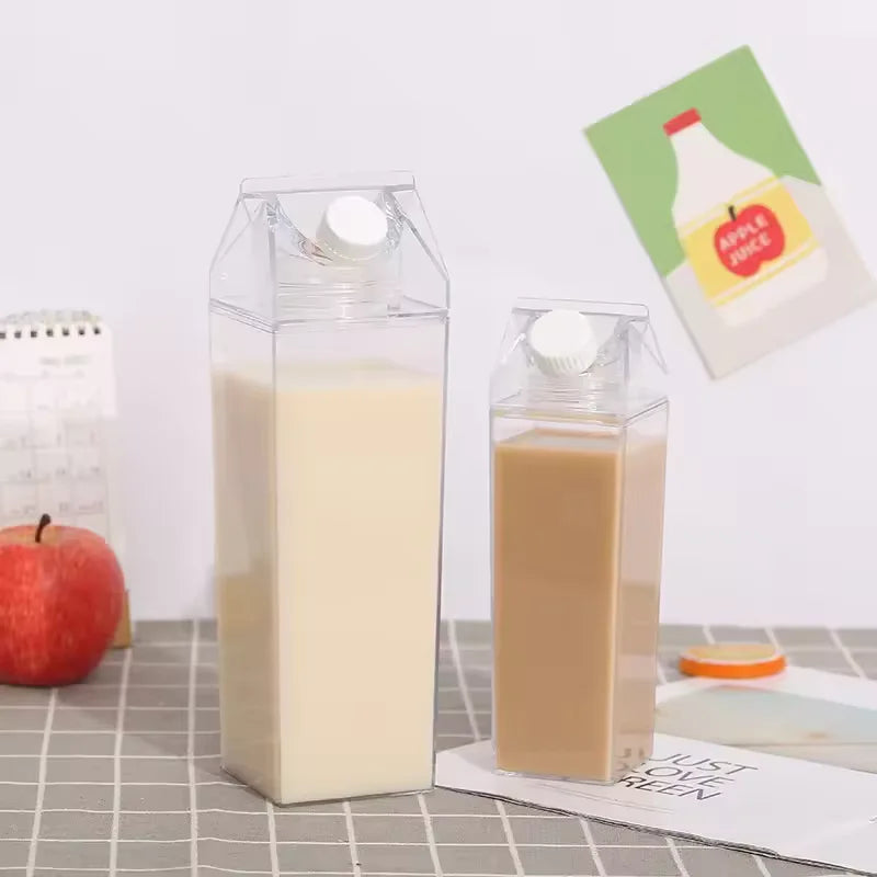 Transparent Milk Box Water Bottle Portable BPA Free Reusable Drink Cup
