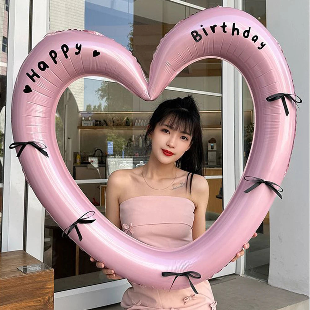 Heart Shaped Happy Birthday Photo Frame Balloon Romantic Party Prop - 3
