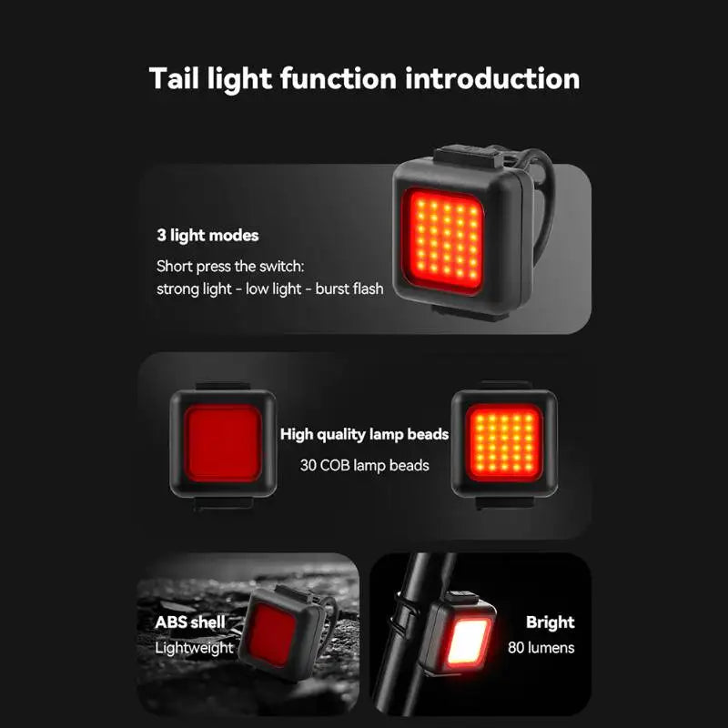 2 Pack LED Bike Light Set Rechargeable Bicycle Tail Light Flashlight - 9
