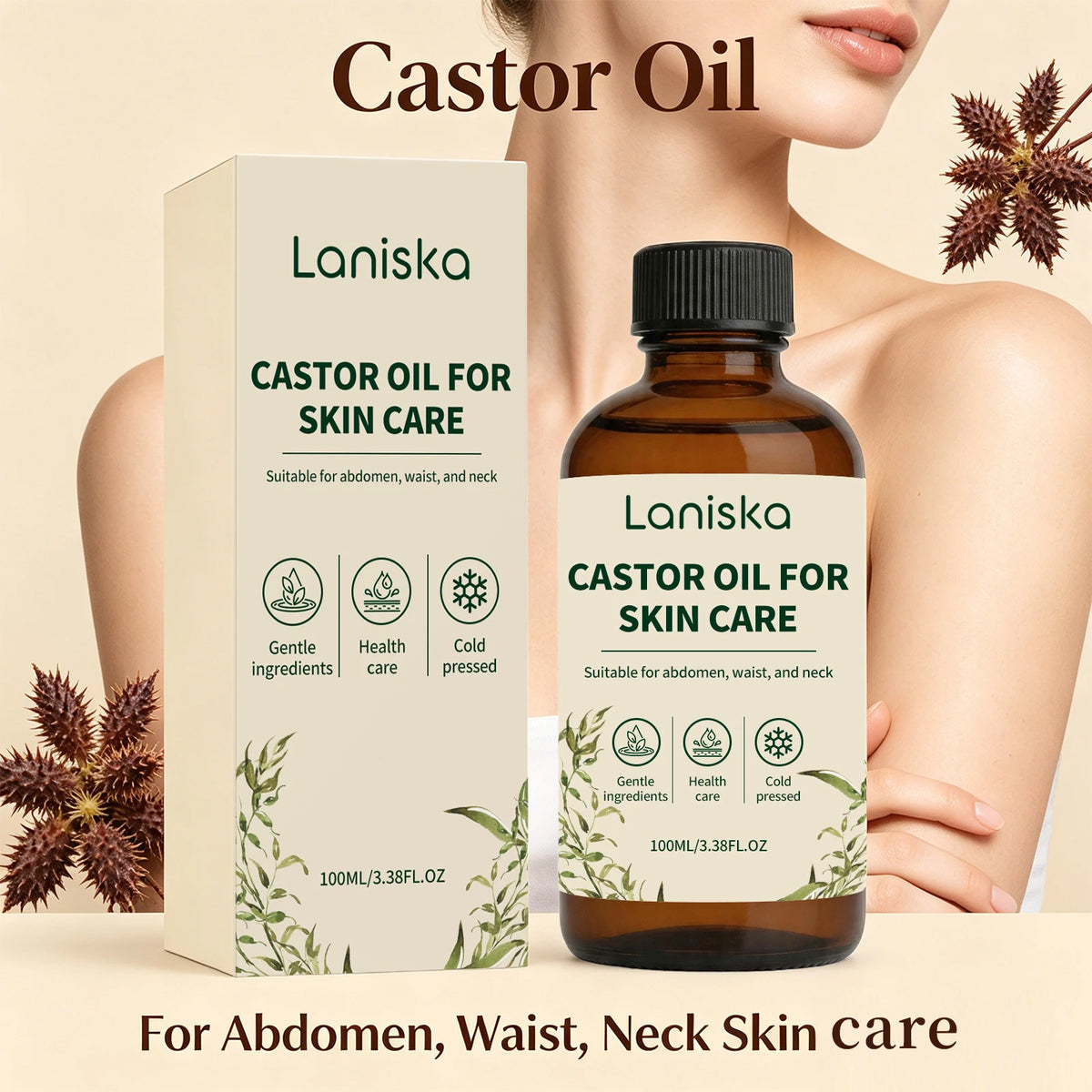 Laniska Cold Pressed Castor Oil for Skin Hydration and Body Massage Care