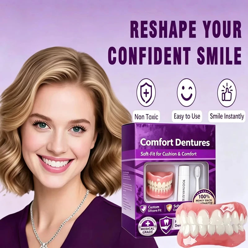 Silicone Dentures Instant Smile Fake Teeth Upper Lower Set - 2