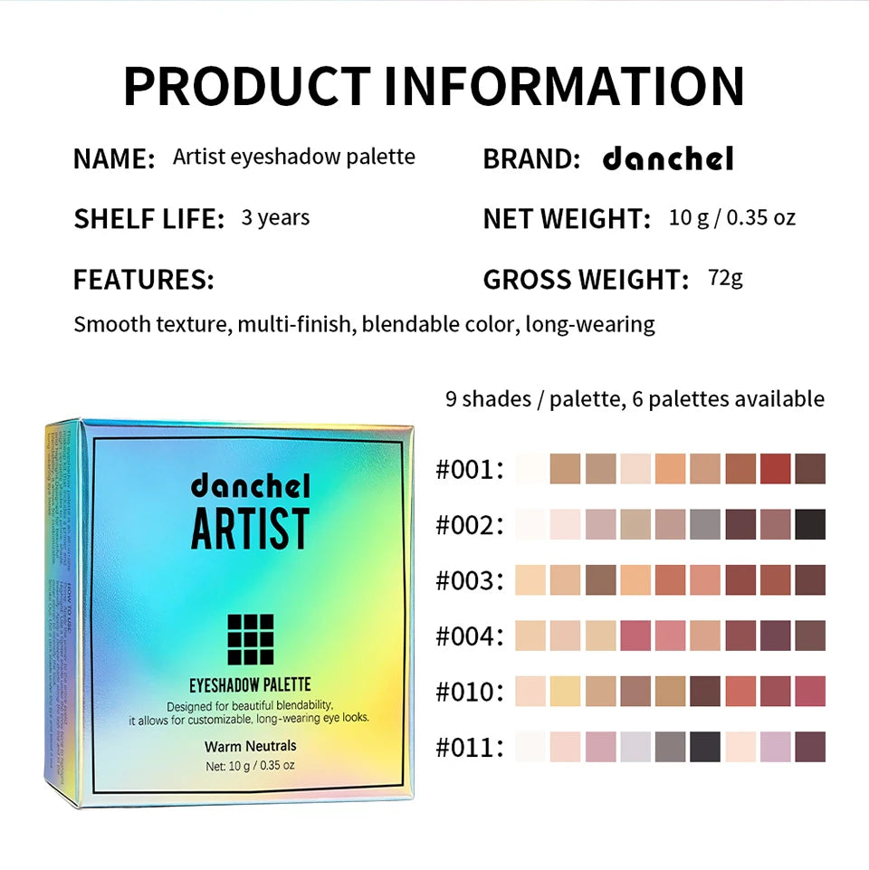 Danchel 9 Color Eyeshadow Palette Matte Shimmer Nude Smoky Eye Makeup