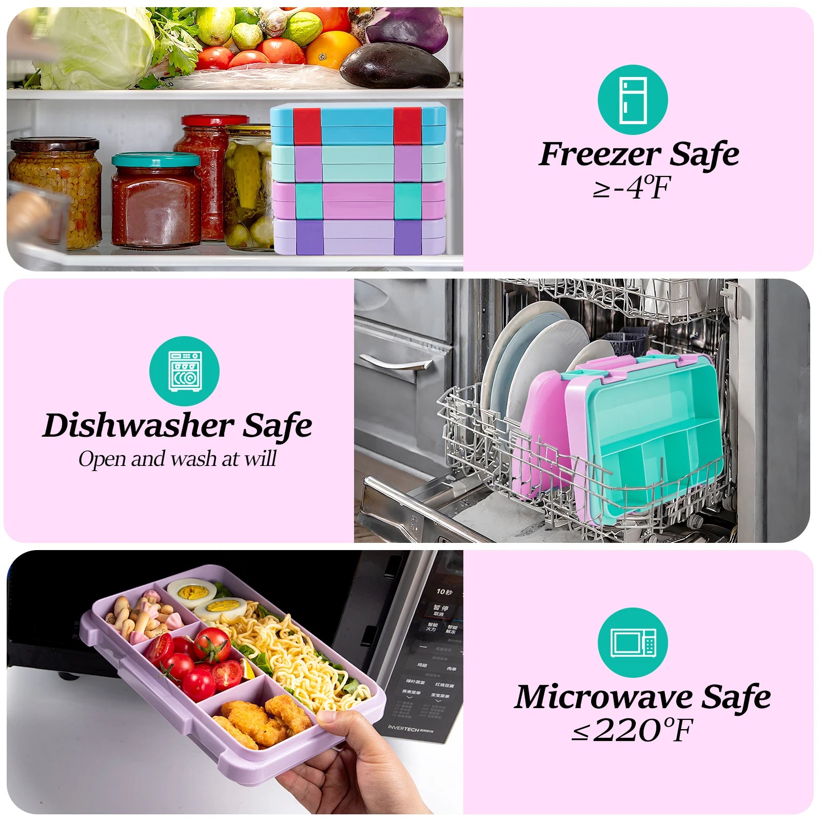 Kids Bento Box Divided Lunch Container Leakproof School Food Box 1180ml - 4