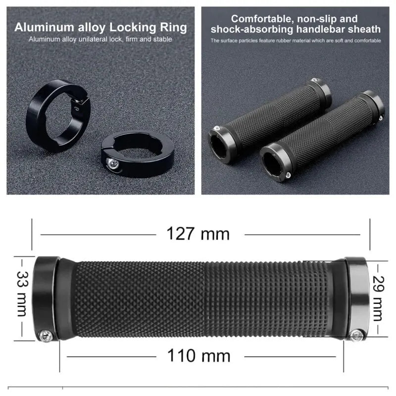 Non-Slip MTB Bicycle Handlebar Grips Dual Aluminum Lock On Rubber MTB