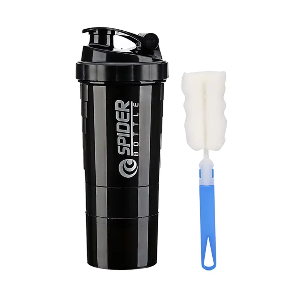 Spider Protein Shaker Bottle 3 Layer Gym Mixer Cup Leak Proof