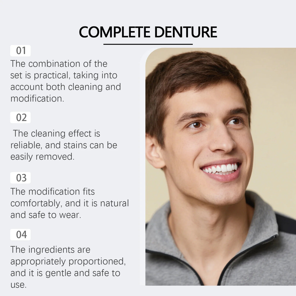Oralhoe Cosmetic Denture Kit Upper and Lower Teeth with Cleaning Tablets