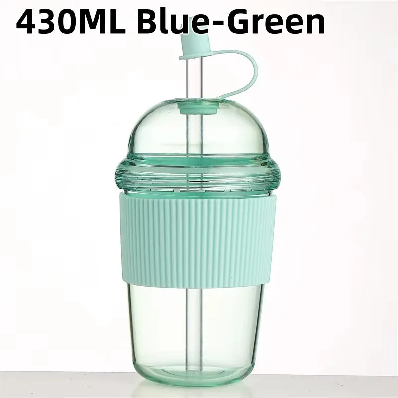 430ml Portable Plastic Straw Cup Ins Style Heat Resistant Water Bottle