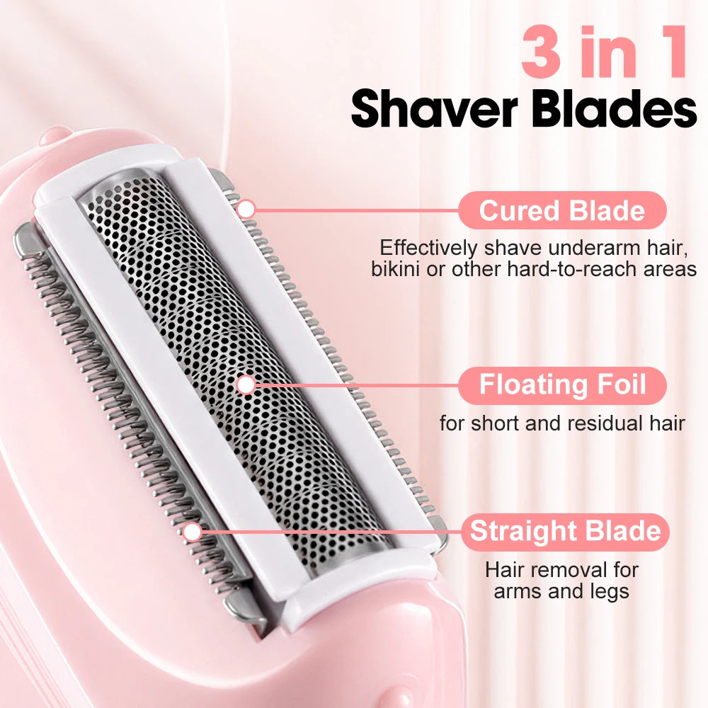Womens 3 in 1 Electric Shaver Mini Washable Razor Hair Removal Trimmer