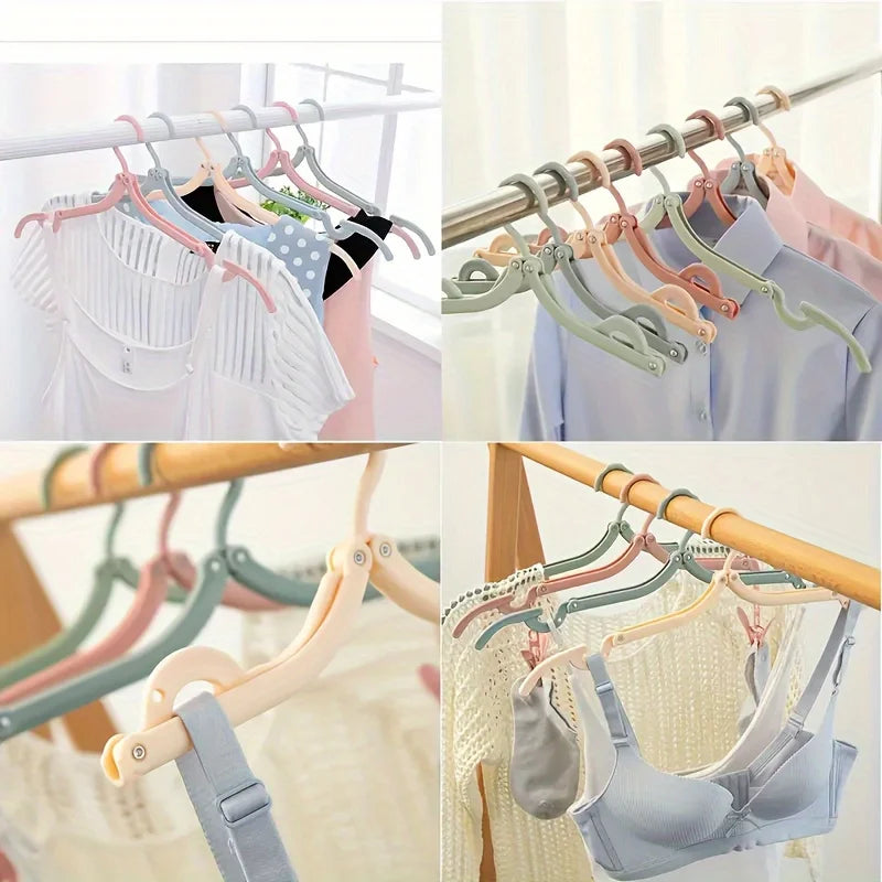 5-10pcs Folding Travel Hangers Portable Space Saving Clothes Rack