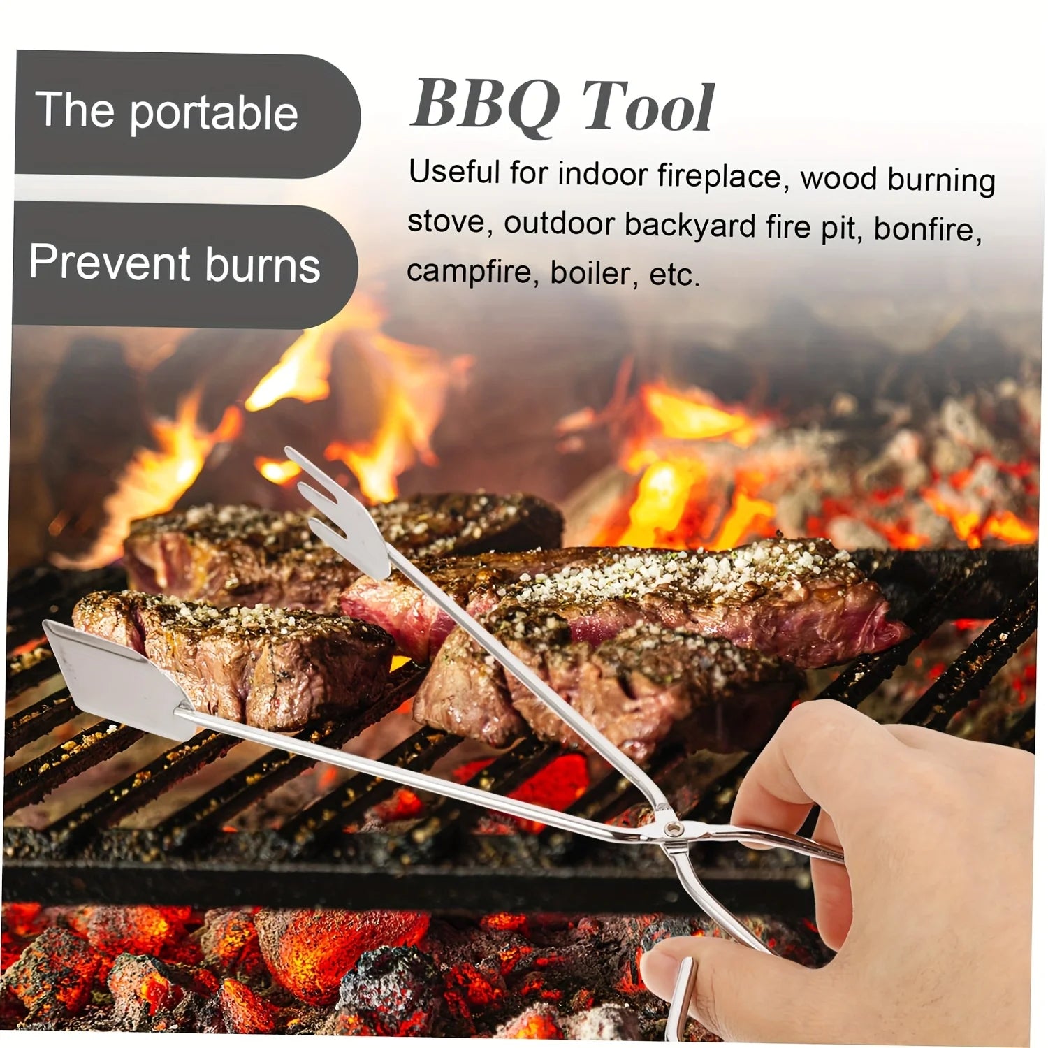 3Pcs Stainless Steel BBQ Scissor Tongs Kitchen Food Grill Clamps - 14