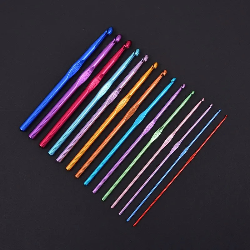 14Pc Colorful Aluminum Crochet Hook Set Knitting Needles for Yarn Crafts - 1