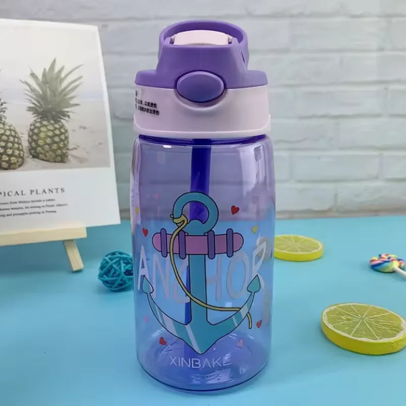 Kids Cartoon Water Bottle 480ml Leakproof Sippy Cup with Straw - 7