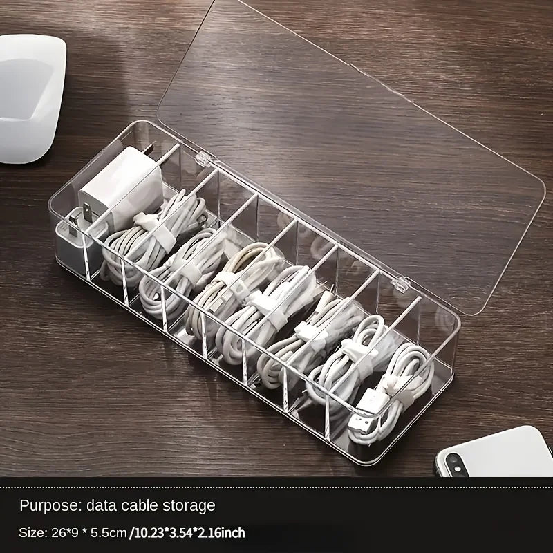 Clear Cable Organizer Box Desktop Cord Storage and Charging Station - 16