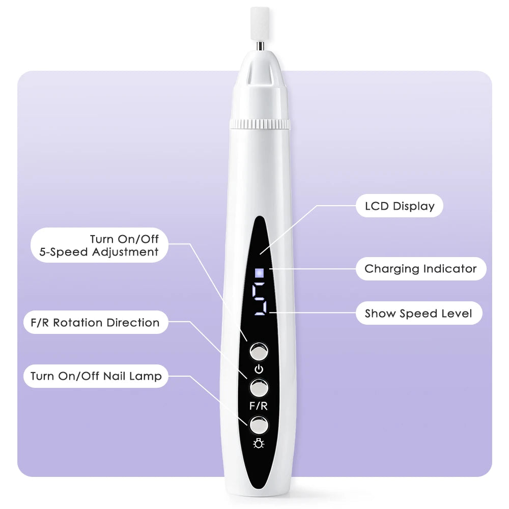 Cordless 2-in-1 Electric Nail Drill and UV Lamp Manicure File Set - 17