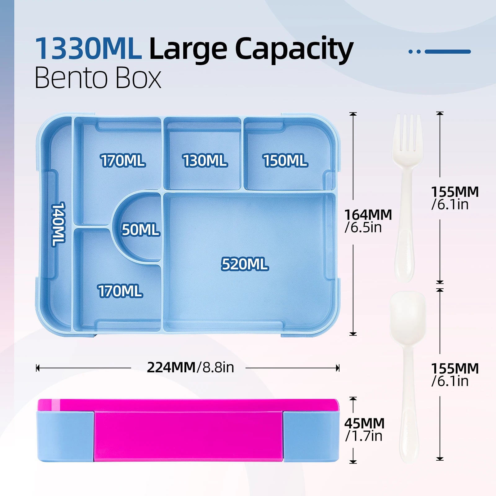 1100ml Leakproof Bento Lunch Box Microwavable Tritan Food Container - 24