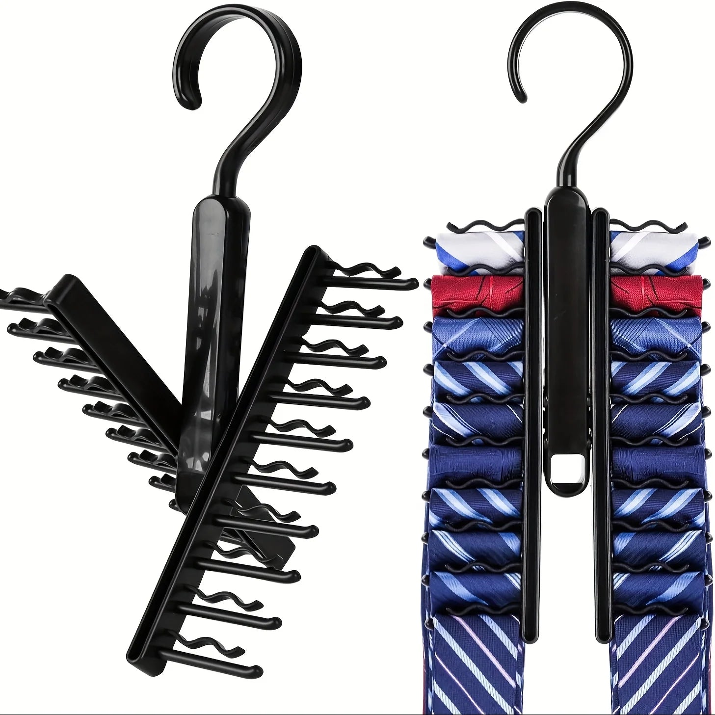 2PCS Rotating Tie Hanger Adjustable Belt Scarf Storage Rack Organizer - 2
