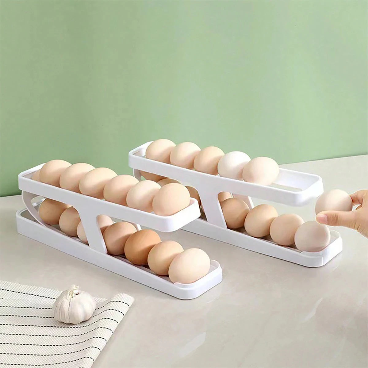 Automatic Rolling Egg Holder Fridge Dispenser Storage Organizer Tray - 9