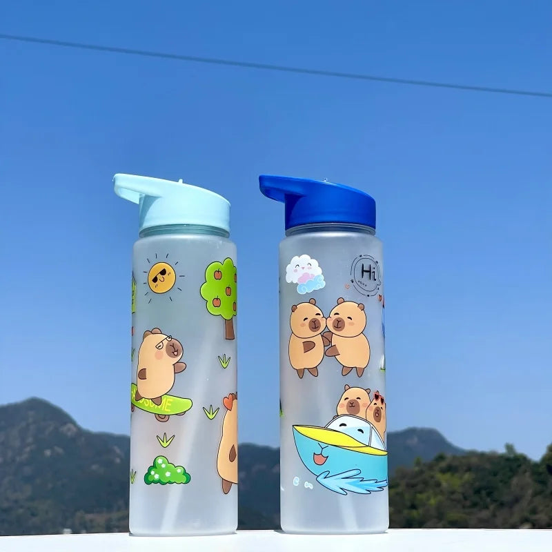 750ml Capybara Water Bottle Leakproof Plastic Sippy Cup with Straw
