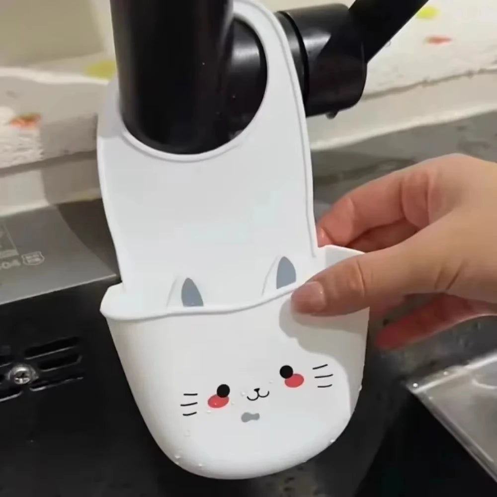 Cat Shape Silicone Kitchen Sink Faucet Sponge Holder Hanging Drain Basket - 3