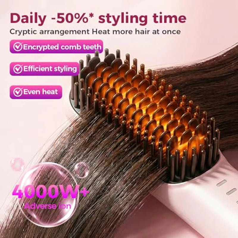Cordless Ion Care Straight Hair Brush 4-Speed Heated Comb - 1