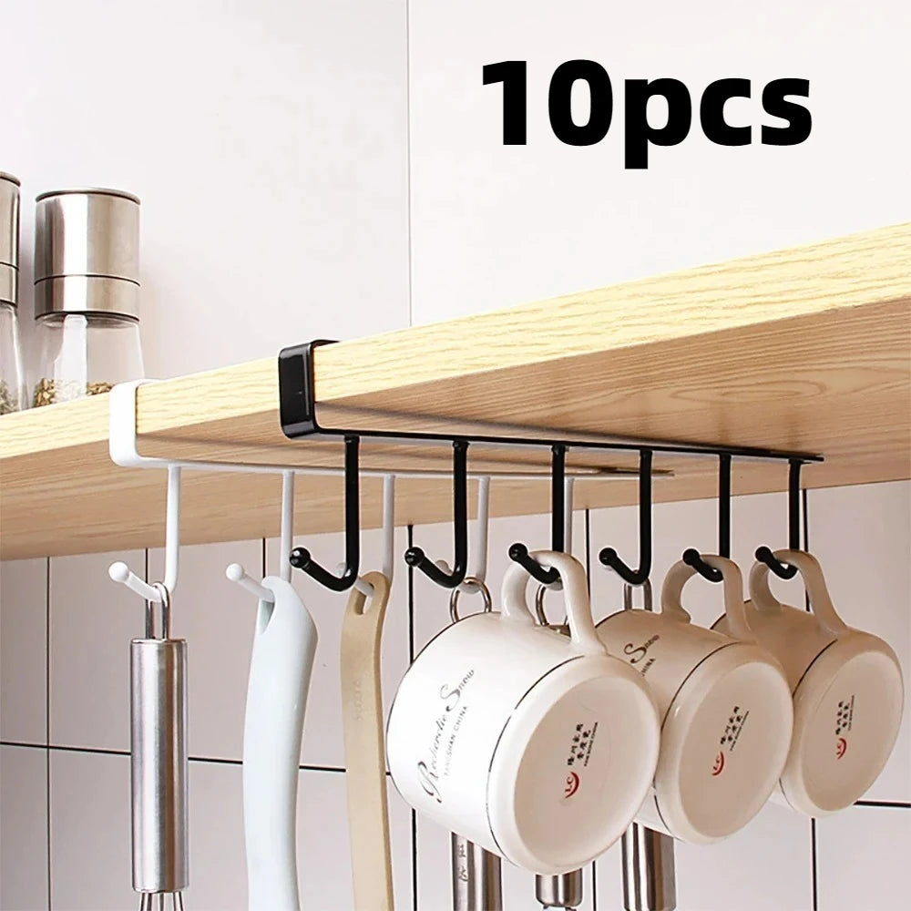 Under Cabinet Mug Holder 6 Hook Kitchen Storage Rack Organizer Hanger
