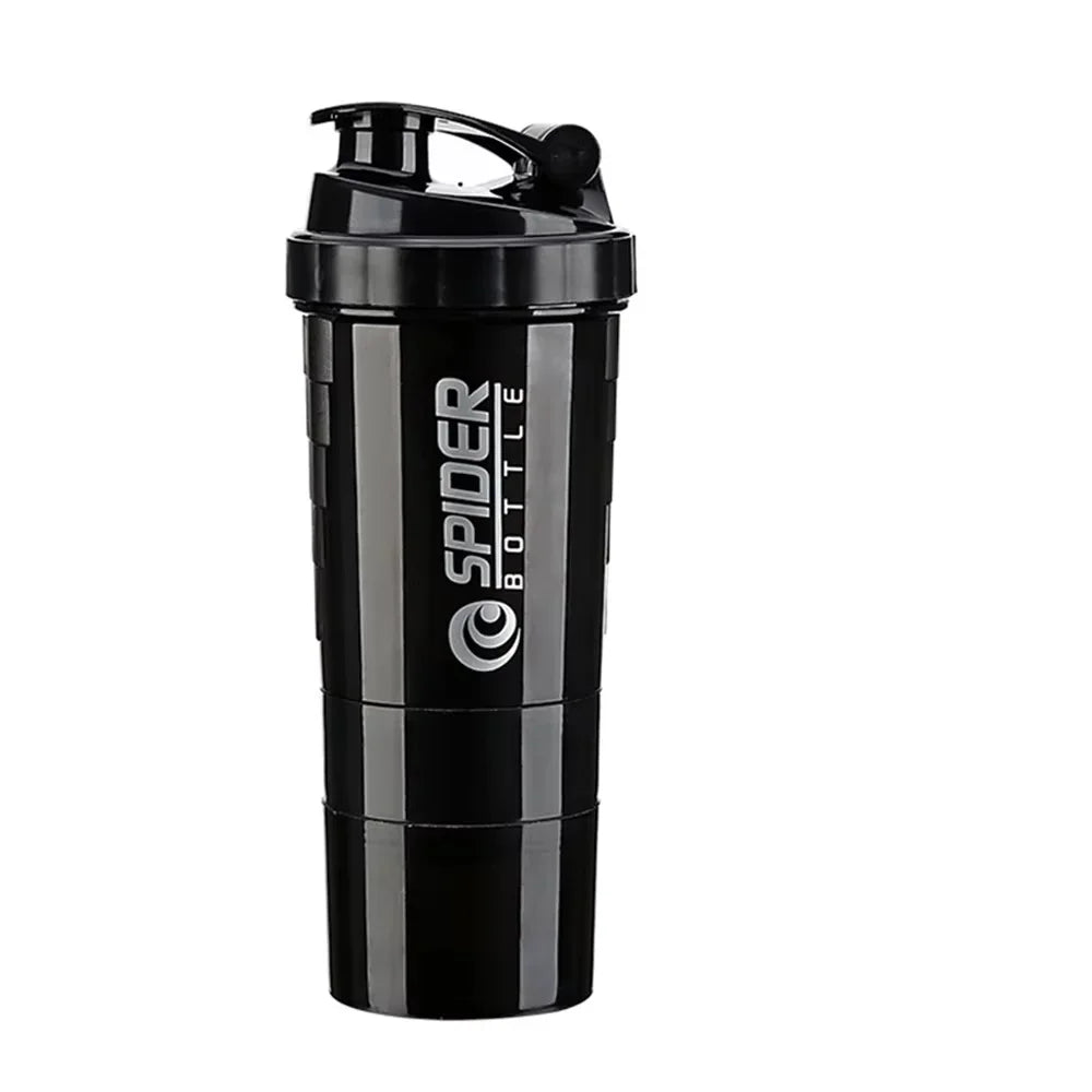 Spider Protein Shaker Bottle 3 Layer Gym Mixer Cup Leak Proof