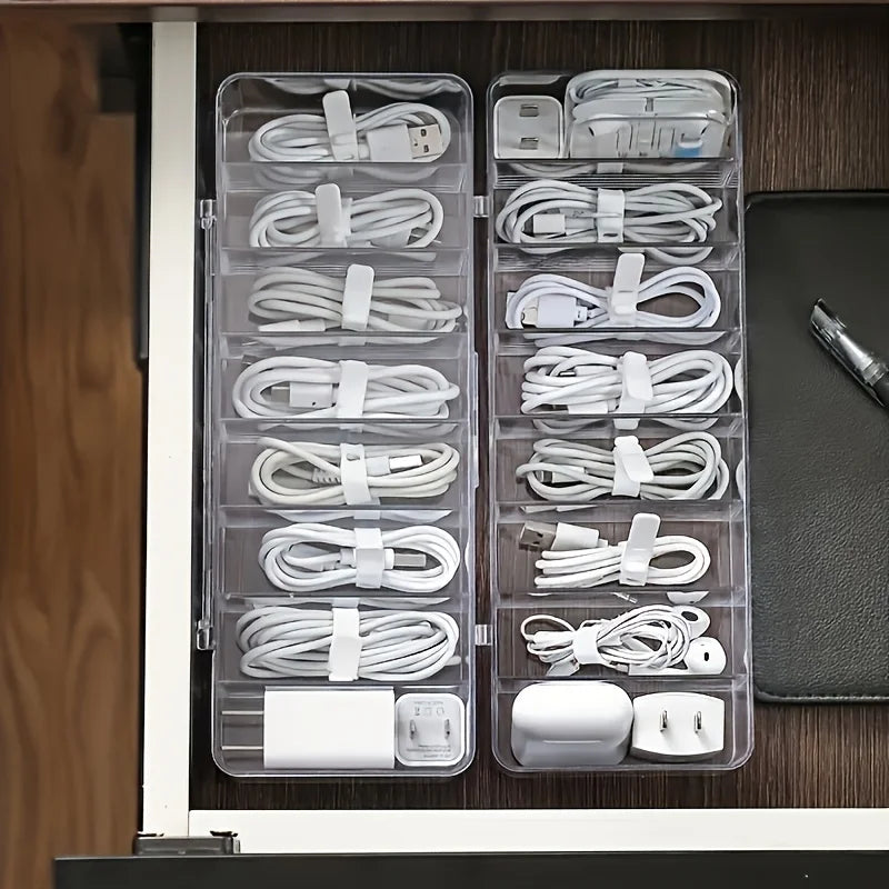 Clear Cable Organizer Box Desktop Cord Storage and Charging Station - 10
